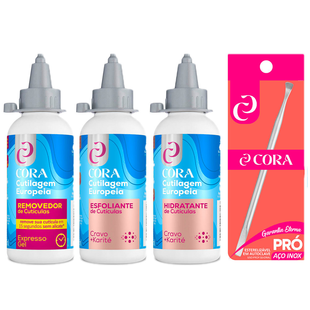 Kit Cutilagem Europeia Removedor Esfoliante Hidratante Espatula Cora