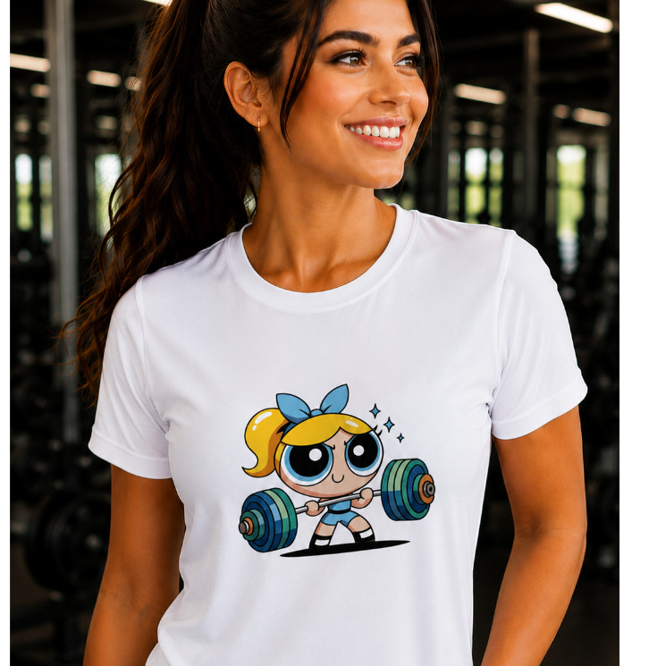 Camiseta Baby Look Meninas Superpoderosas Fitnes Academia Exercício Dry Fit Tecido Premium Uv50 Anti Suor Pilates Yoga