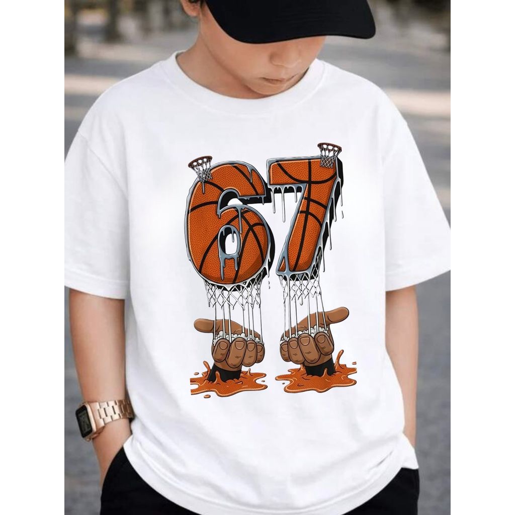 Camiseta Infantil Para Meninos Camisa 100% Algodão Six Seven 67 Basquete