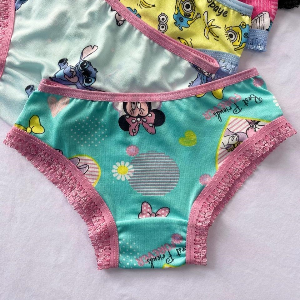 Kit 2 ou 3 Calcinhas Infantis Femininas Estampadas para Menina e Bebê Confortáveis Dia a Dia