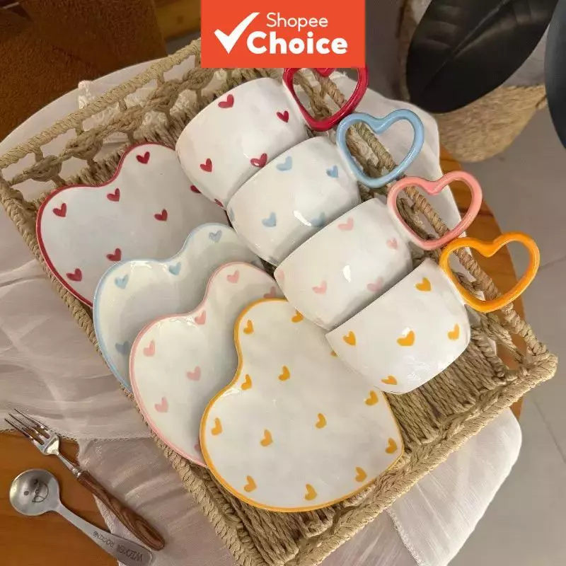 Conjunto de xícaras e pires de cerâmica pintadas à mão estilo coreano para café, ideal para presente — imagem 1
