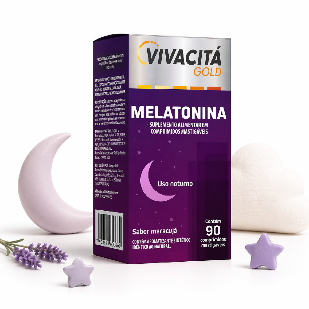 Melatonina Sabor Maracujá Vivacitá Gold 90 Comprimidos Mastigáveis