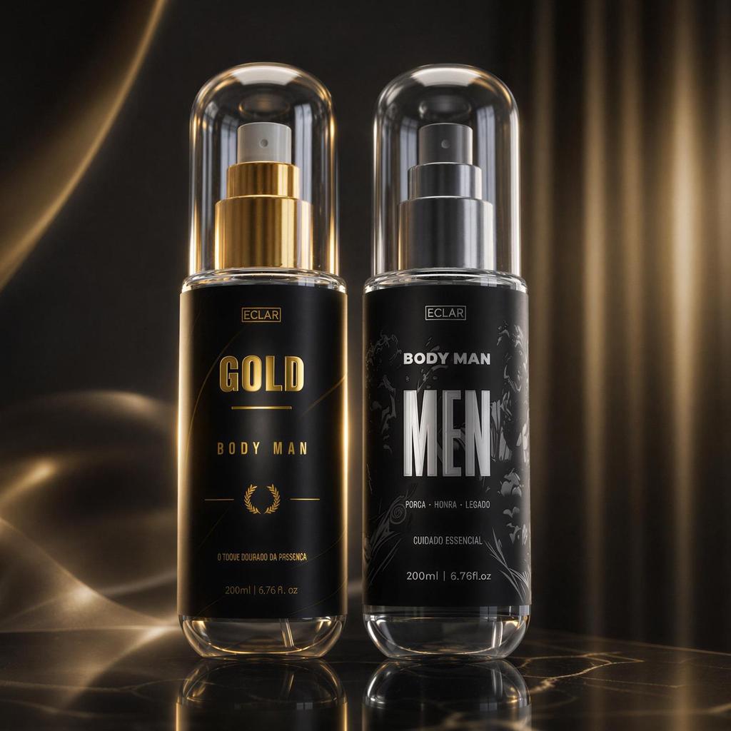 Kit 2 Body Splash Masculino Gold + Men 200ml Perfume Corporal Alta Fixação