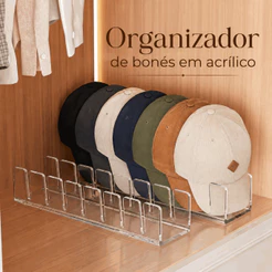 Organizador de Bonés em Acrílico Transparente Suporte Porta Boné Expositor para Closet Guarda-Roupa Loja