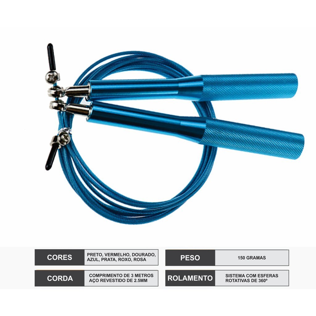 Corda Pular Metal Aço Crossfit 3m Rolamento Speed Profissional Cross Fit Cordinha de Pular Funcional Academia