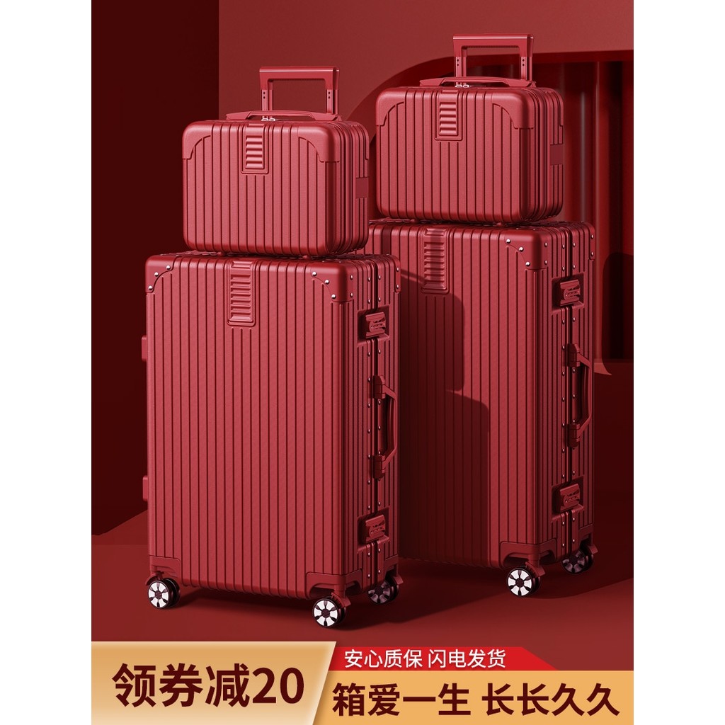 Caixa de dote de bagagem de casamento vermelho caso carrinho feminino 20 bagagem de viagem casamento 24 senha caixa de d
