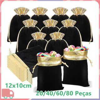 20-80 peças sacos de veludo com cordão, pretos 12x10cm, sacolas de presente de casamento, bolsas de veludo para joias