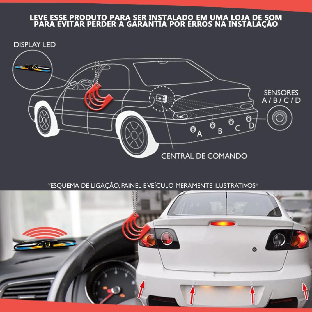 Sensor De Ré Embutido Universal Digital Bipe Aviso Sonoro 4 Pontos Estacionamento Carroussel Auto — imagem 2 de 2