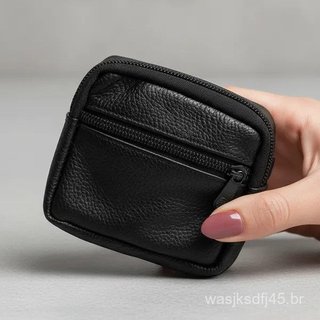 Porta-moedas de couro genuíno Fn Couro, com dois zíperes.