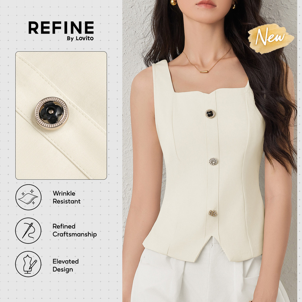 (New Arrival) (Refine by Lovito)Top Social AntiAmarrotado Rígido Botão Linha Bra