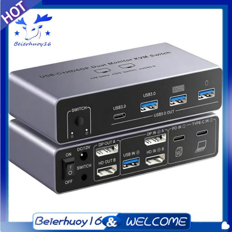 USB-C + HD E DP Dual Monitor KVM Switch 4K 60Hz 2 Em 2 Saídas-8K @ 60Hz-Divisor