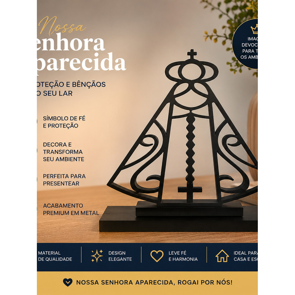 Nossa Senhora Aparecida Decorativa Em Metal Imagem Católica Decoração Religiosa Para Sala Quarto Escritório Enfeite Cris