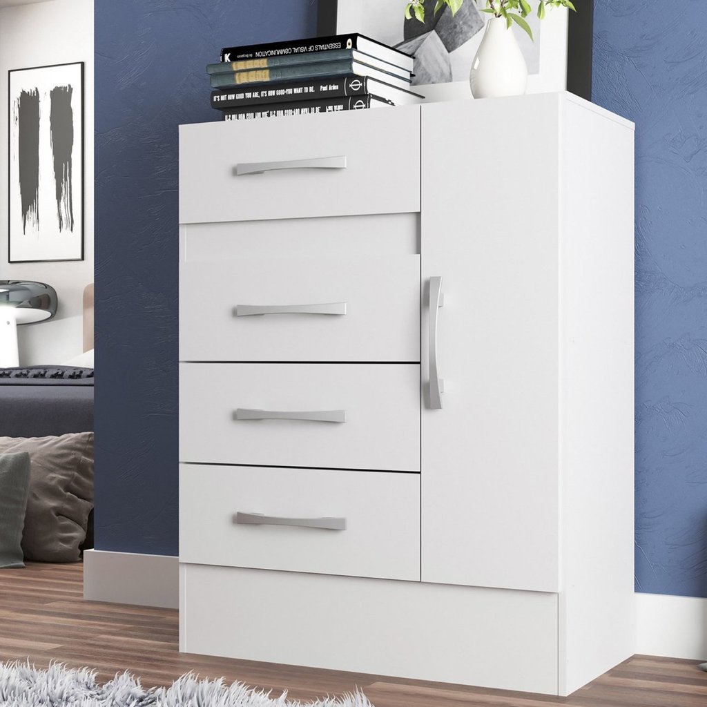 Cômoda Sapateira 4 Gavetas 1 Porta Branco Branco