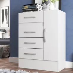 Cômoda Sapateira 4 Gavetas 1 Porta Branco Branco