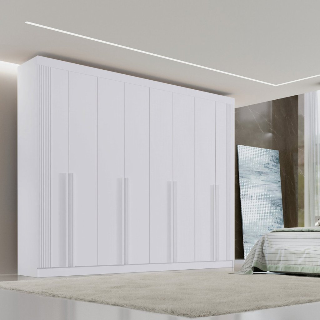 Guarda-Roupa Casal MDF 08 Portas Império Ripado Branco