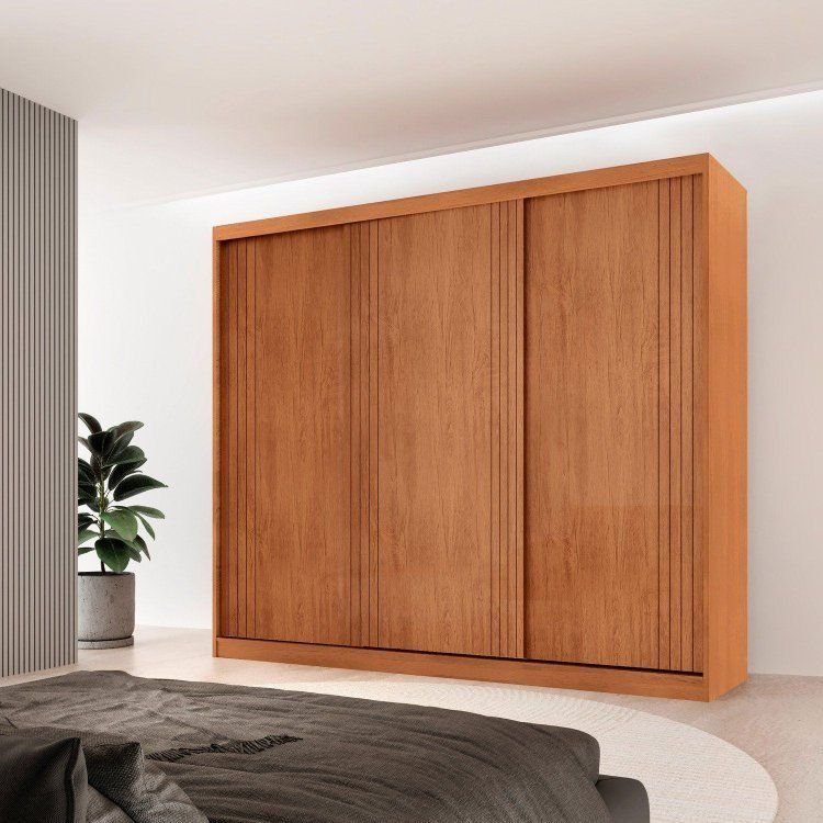 Guarda Roupa Casal Chile 100% MDF 3 Portas de Correr Marrom/Marromle Naturalle