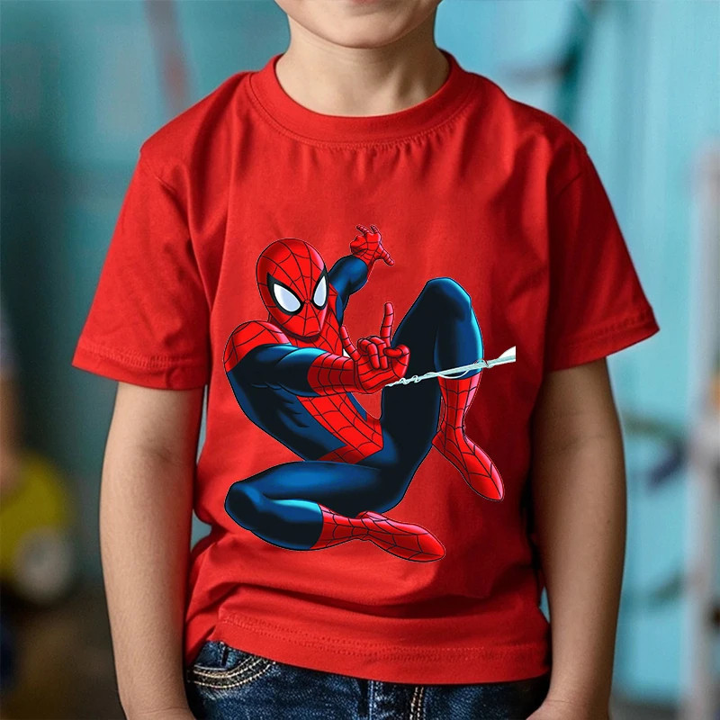 Camiseta Homem Aranha Infantil Masculino 100% Algodão Fio 30.1 Estampada Herói Spider Manga Curta Confortável Leve Macia