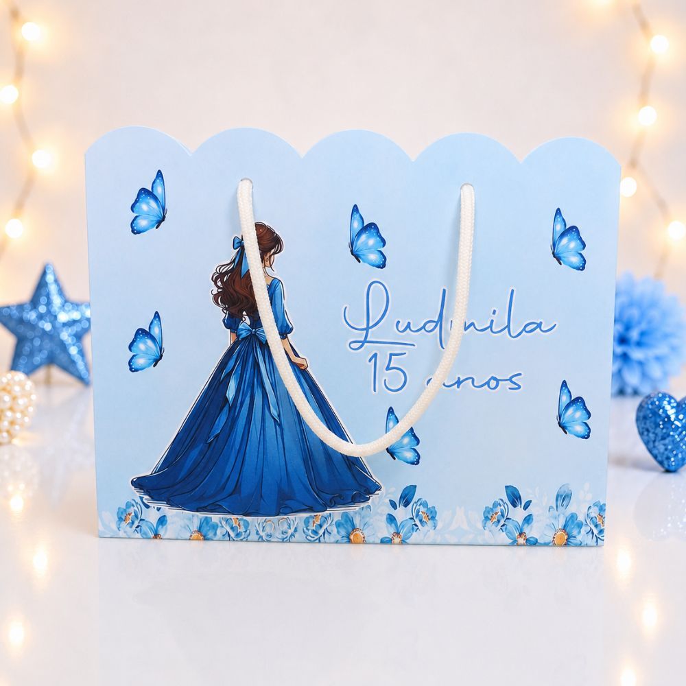 Sacolinha Personalizada 15 Anos Azul / Lembrancinha Festa Debutante / Aniversário