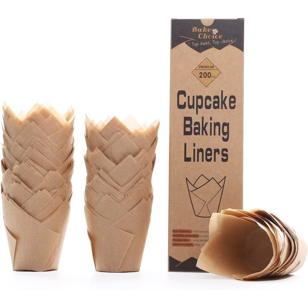 Bake Choice 200 unidades de Forminhas para Cupcake em Forma de Tulipa para Assar Muffins