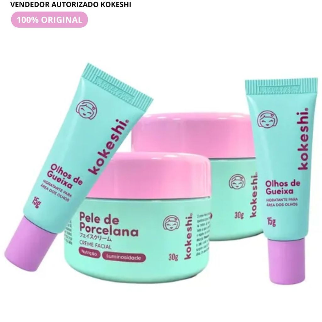 Kit Skincare Kokeshi Completo – Hidratação + Renovação Facial + Olhos de Gueixa