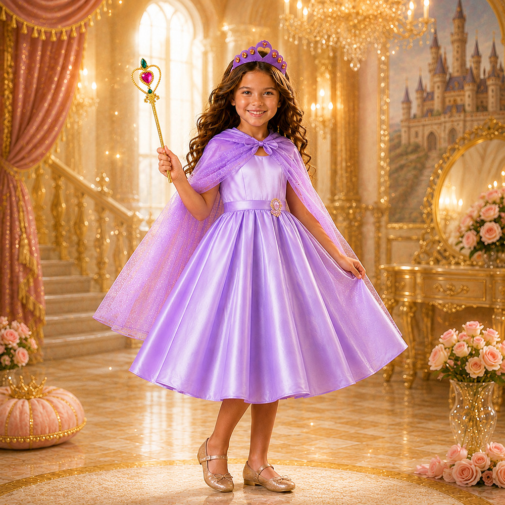 Capa Princesas Infantil Meninas Manto Brilhante Em Gliter C/ Coroa + Varinha Envio Imediato