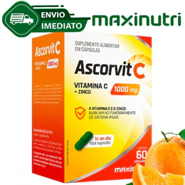 AscorVit C 1000mg Vitamina C + Zinco 60 Cápsulas Maxinutri Imunidade Envio Imediato