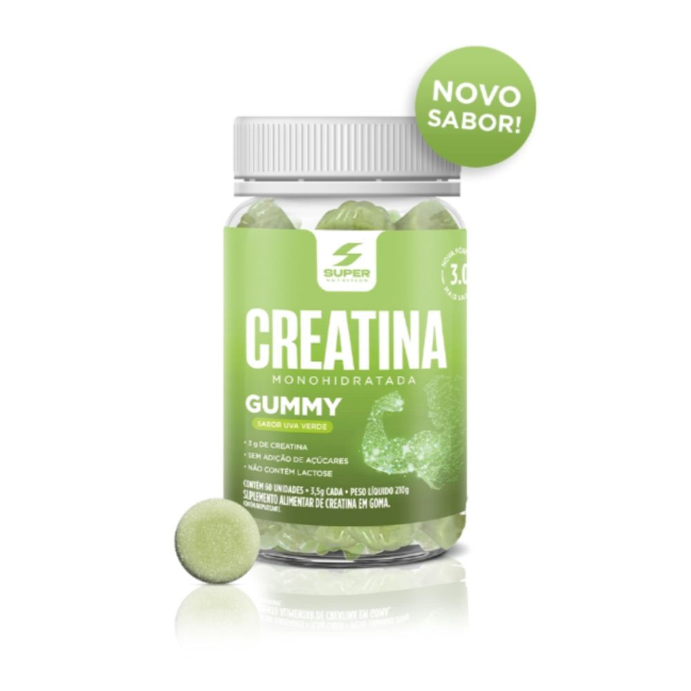 Creatina Super Nutrition Monohidratada Gummy Sabor Uva Verde com 60 Gomas