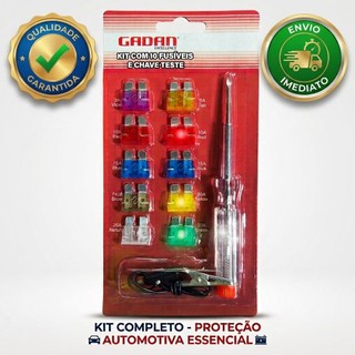 Combo 10 Fusíveis Automotivos + Chave de Teste 12V/24V Proteção Eletrica para Veículos