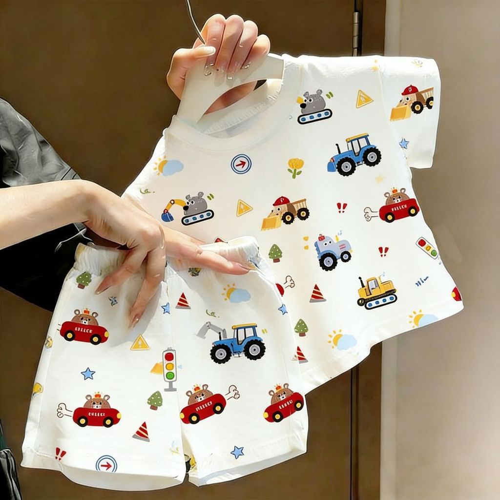 Masculino feminino bebê verão 2026 novo estilo dos desenhos animados estilo ocidental bonito impresso terno meninos meni