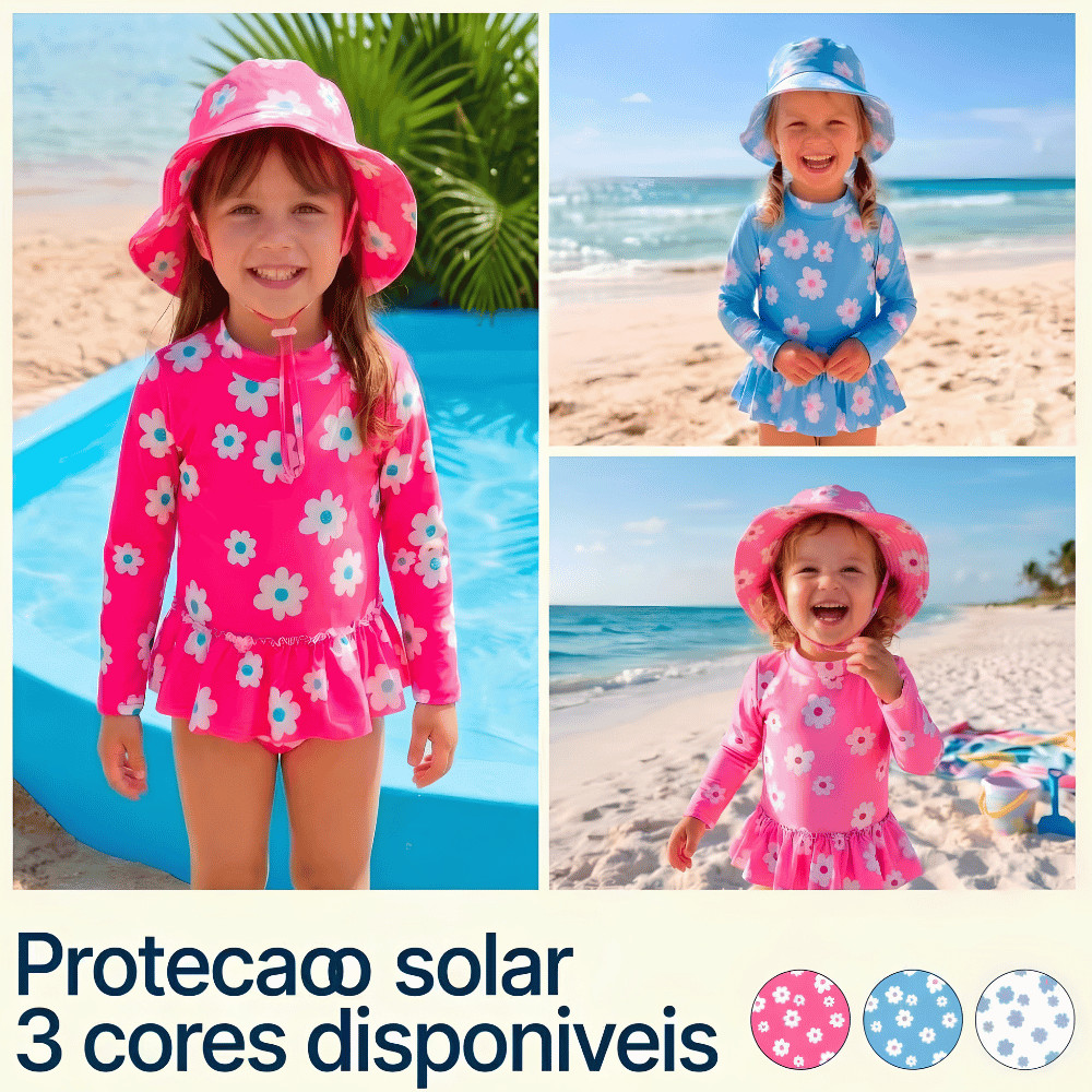 Maio Infantil Manga Longa Menina Bebe Com Protecao Uv 50+ PraiaPiscina