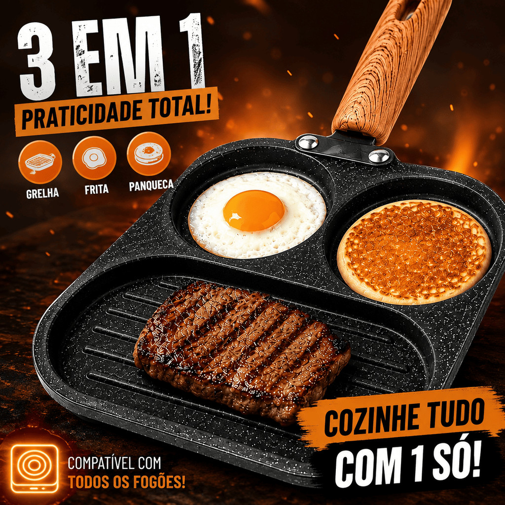 Frigideira Antiaderente 3 em 1 com Divisórias Para Cozinhar Frigideira Com 3 Divisórias Revestimento Antiaderente