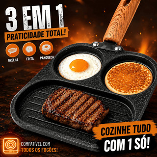 Frigideira Antiaderente 3 em 1 com Divisórias Para Cozinhar Frigideira Com 3 Divisórias Revestimento Antiaderente