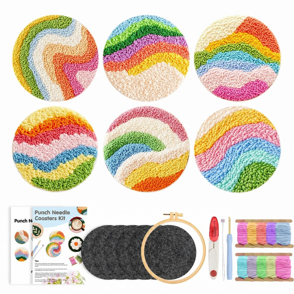 Kit De Porta-Copos De Agulha De Perfuração 6 Peças Conjunto De Bordado DIY Arco-Íris Colorido Com Aro De Fio Para Inicia