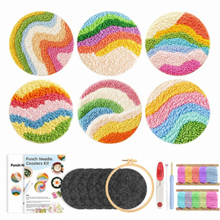 Kit De Porta-Copos De Agulha De Perfuração 6 Peças Conjunto De Bordado DIY Arco-Íris Colorido Com Aro De Fio Para Inicia
