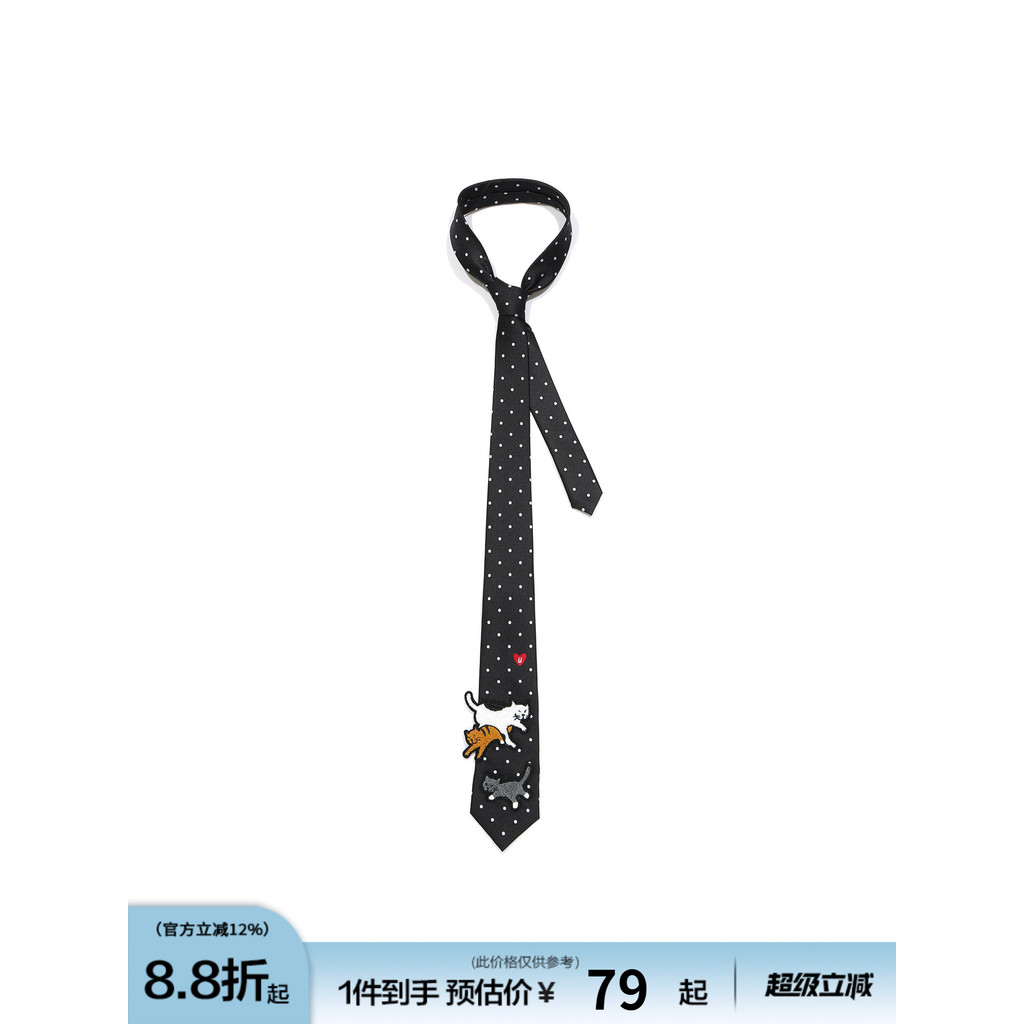 Zhang Zhexu Mesmo Estilo GUUKA Gato Preto dk Polka Dot Tie Homens Mulheres Amor Bordado jk Camisa Gravata de Mão
