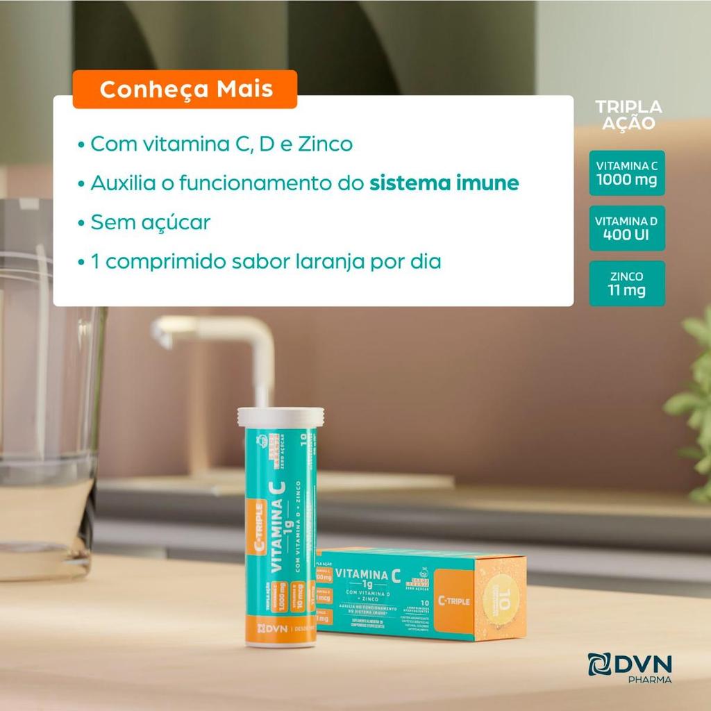 Vitamina C 1g+Vit D+Zinco Efervescente 10 unidades- C-Triple — imagem 2 de 2