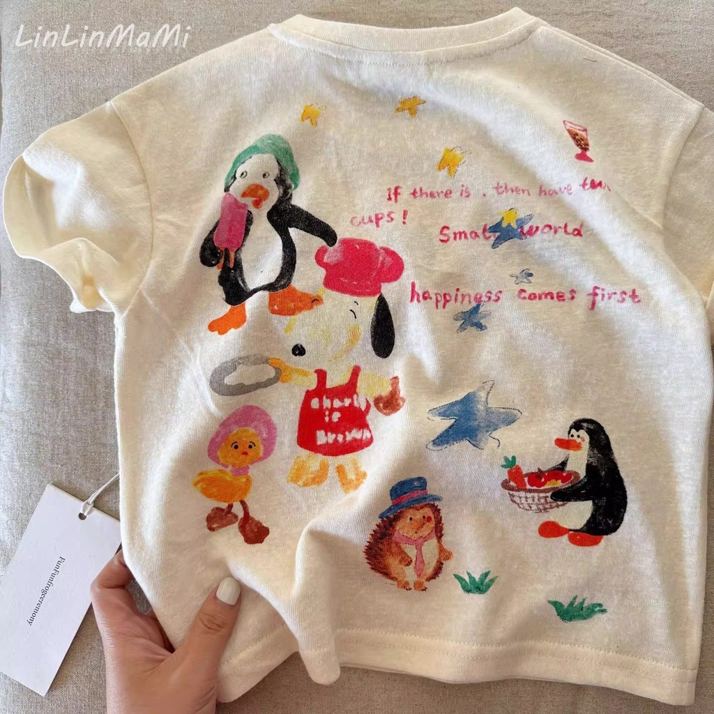 Camiseta Infantil de Desenho Animado para Meninos, Novo Modelo Verão 2026, Camiseta de Algodão Puro para Crianças, Estam