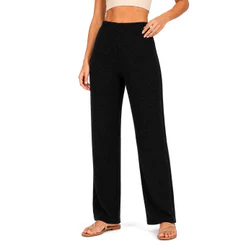 Calça Feminina Reta Cintura Alta Malha Texturizada Verão Pantalona Confortável Leve
