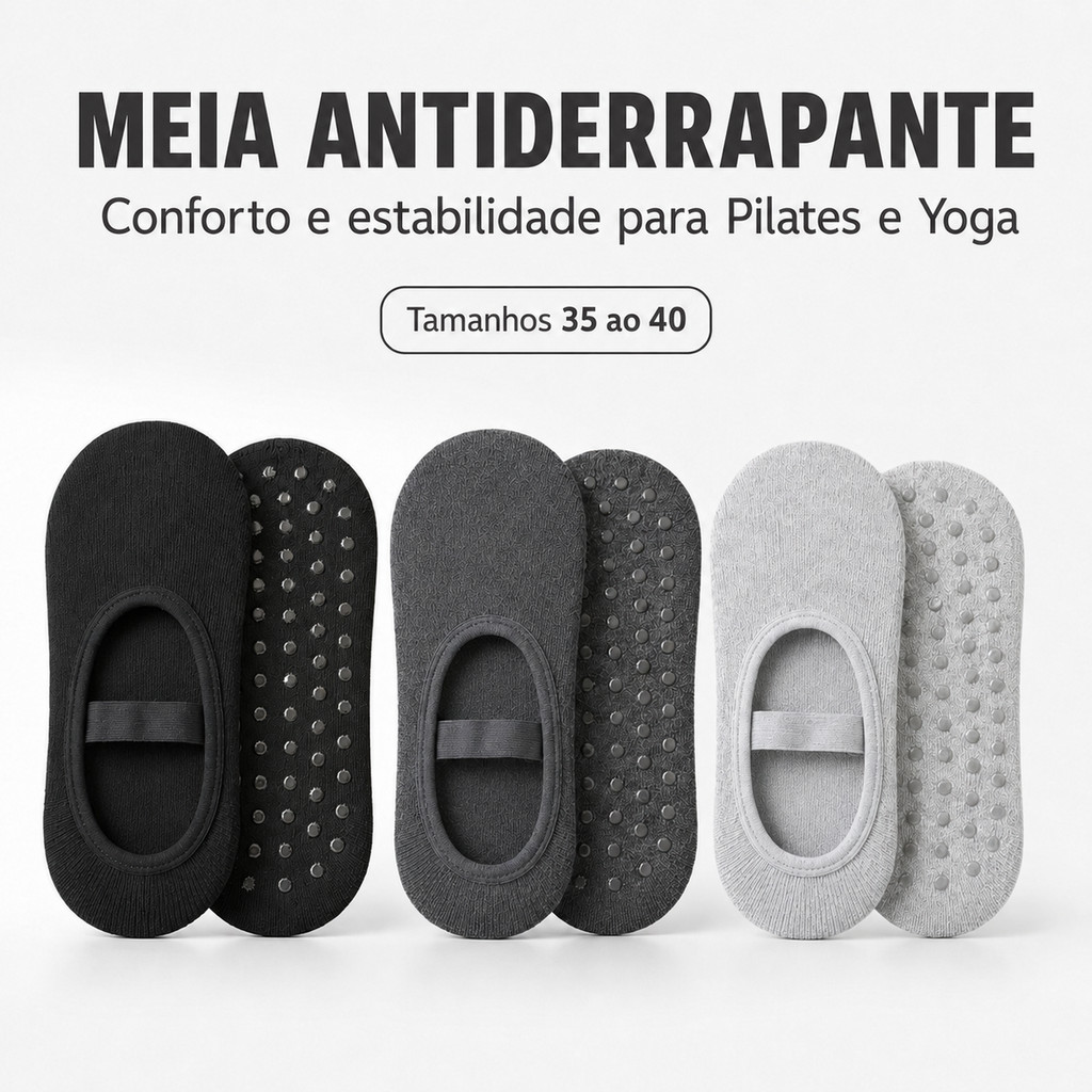 Imagem Meia Pilates Antiderrapante Sapatilha Feminina p/ Yoga Academia Hidroginástica Confortável Algodão Poliéster Elastano