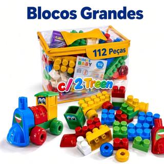 Blocos Educativos Peças de Montar Grandes com trenzinhos - 112 Peças Coloridas e Didáticas para Bebê Crianças