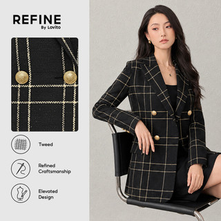 (Refine by Lovito) Elegante Blazer Botão Primavera/verão Blazer Preto para mulheres Trabalho LR38L112