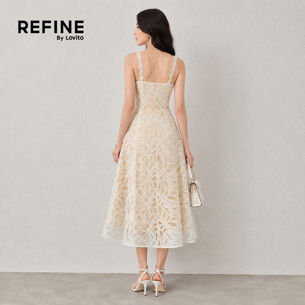 (Refine by Lovito) Elegante Vestido Texturizado Solto Renda Primavera/verão Damasco para Mulheres Festa/Formal LR32A031 · foto 2