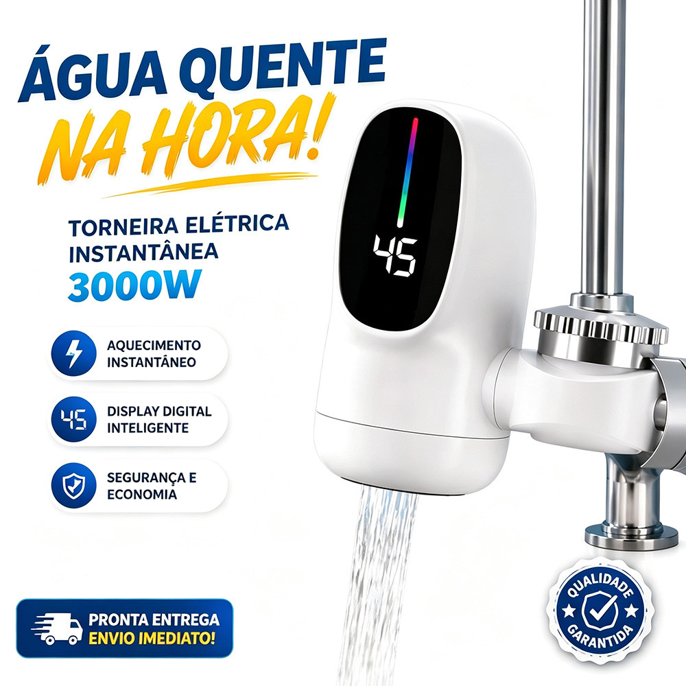 Aquecedor De Torneira Elétrico Instantâneo Sem Tanque 3000W Display Digital LED Água Quente Para Cozinha Banheiro