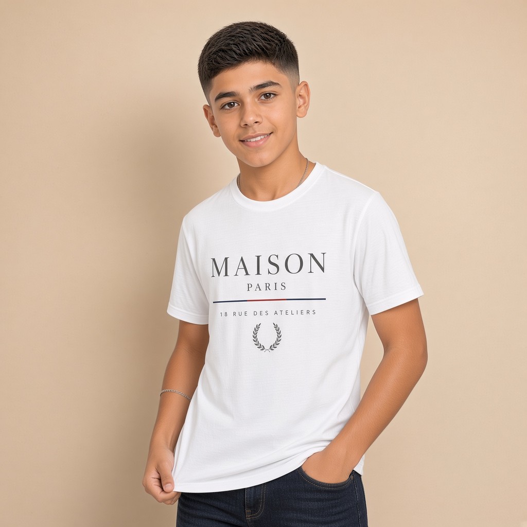 Camiseta Infantil e Juvenil Estampada Maison Paris 100% Algodão Premium Criança Personalizada Unissex Blusa Camisa Jovem