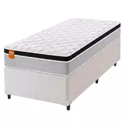 Cama Box Colchão Solteiro Molas Ensacadas Real 88x188x65cm Linho Branco / Preto Inducol - Suporta até 130kg por Pessoa