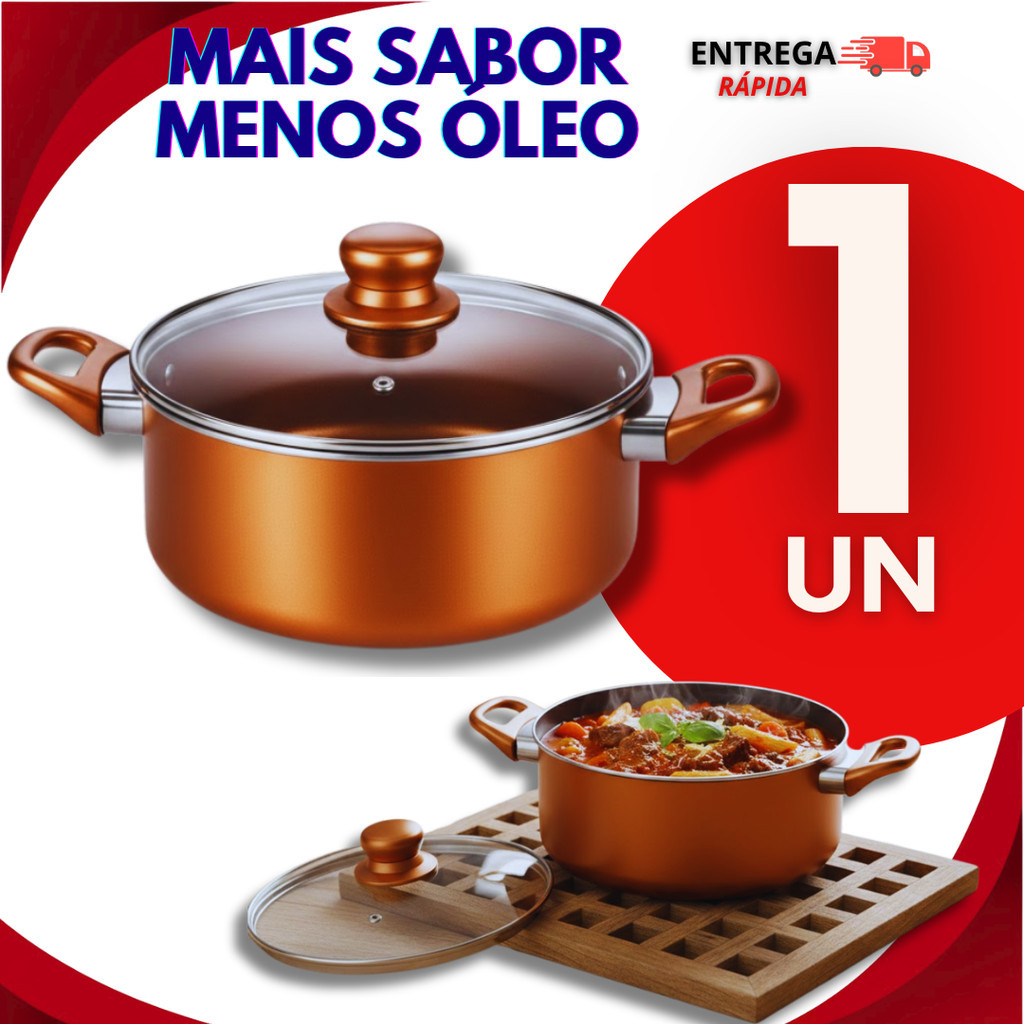 Caçarola Estilo Cobre 20Cm Antiaderente Com Tampa De Vidro Camadas De Teflon Utilidades Panelas