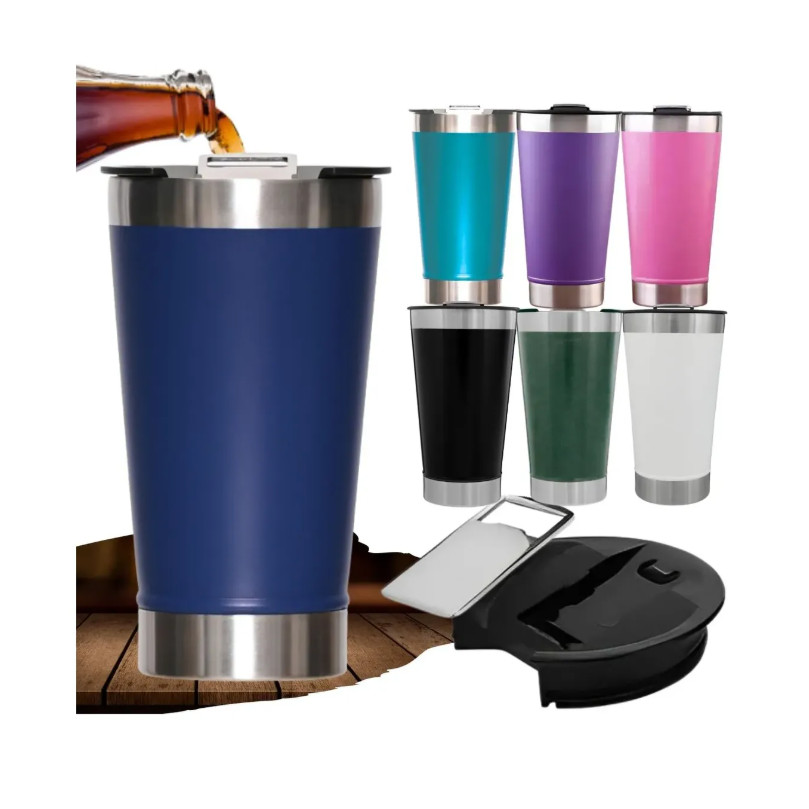 Copo Térmico Inox 473ml A Vácuo Com Tampa E Abridor Para Bebidas Geladas Quentes Cerveja Chopp E Café