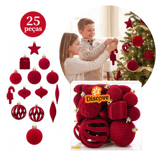 Kit 25 Bolas De Natal Aveludadas Enfeite Árvore De Natal Decoração Natalina Luxuoso Elegante