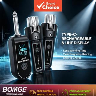 BOMGE Sistema Profissional de Cabo de Guitarra UHF Wireless com Tela LED 2 TX 1 RX para Guitarra Elétrica, Baixo, Shows