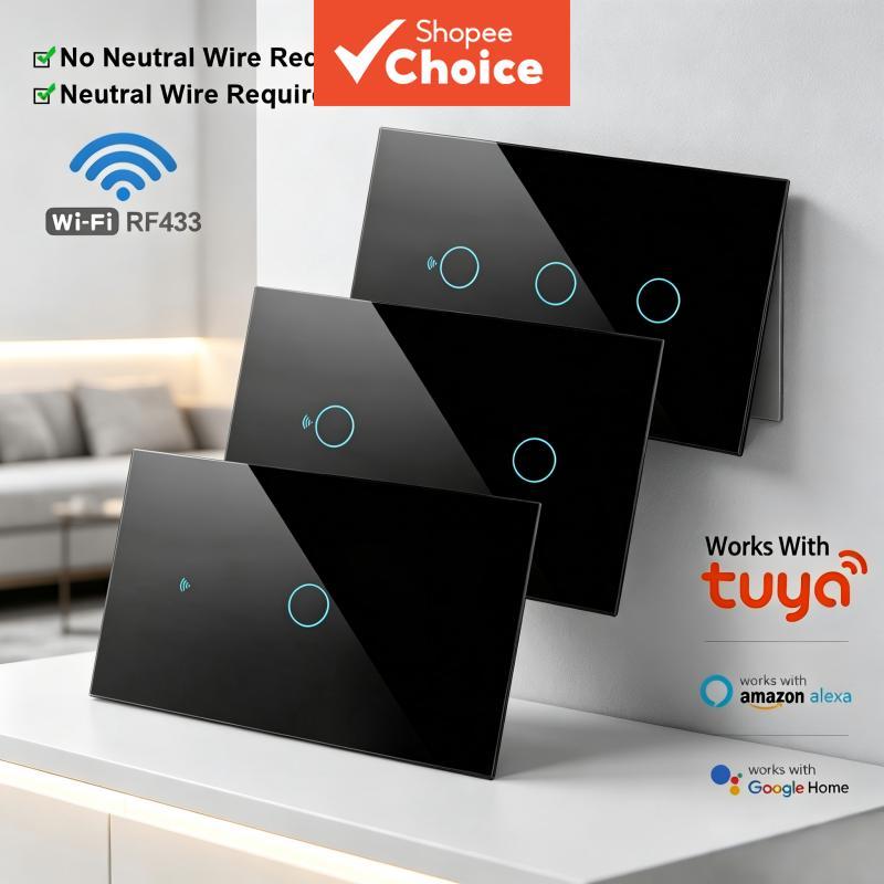 Interruptor Inteligente Axus Works com Tuya WiFi US Interruptor de Luz Inteligente por Toque 1/2/3/4 Gangues para Casa e